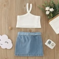 thumbnail image 7 of Mercatoo Summer Toddler Girls Sleeveless Ribbed Vest T Shirt Tops and Denim Skirts Outfits Girls Daily Wear Clothes Set, 7 of 7