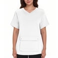 thumbnail image 3 of YOIAVAIOY White Women Solid Color Scrubs Short Sleeve V Neck Nursing Uniform Breathable Comfort Outfits with Kangaroo Pocket M, 3 of 5