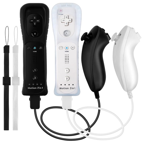 2Pack Motion Plus Wii Remote Controllers with Nunchucks,Wii Remote Controllers with Built in Motion Plus Compatible for Wii U Consoles(Blackwhite)
