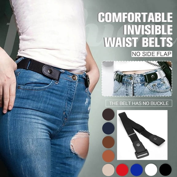 Helii No Buckle Elastic Belt for Men Women Invisible Stretch Belt, Adjustable Buckle Free Waist Belt for Jeans Pants, No Bulge Low Profile Elastic Belt for Daily Wear Black,One Size