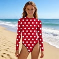 thumbnail image 4 of Swimsuit for Girls, Long Sleeve One Piece Rashguard, Solid Color Beach Vacation Swimsuit for Kids 2-13 Years, 4 of 7