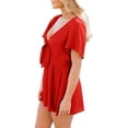 thumbnail image 2 of Casual V Neck Womens Summer Short Rompers Tie Front Wide Leg Jumpsuit, 2 of 5