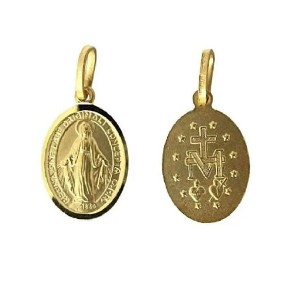 18k Solid Gold Miraculous Medal with Polished border 0.47 0.61 0.69 & 0.75 inches