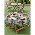 thumbnail image 3 of Outdoor Tablecloth with Umbrella Hole & Zipper, Teal Brown Spring Floral Round Tablecloth 60 Inch, Vintage Botanical Summer Patio Table Cover Waterproof Table Cloth for Picnic/Party, 3 of 7