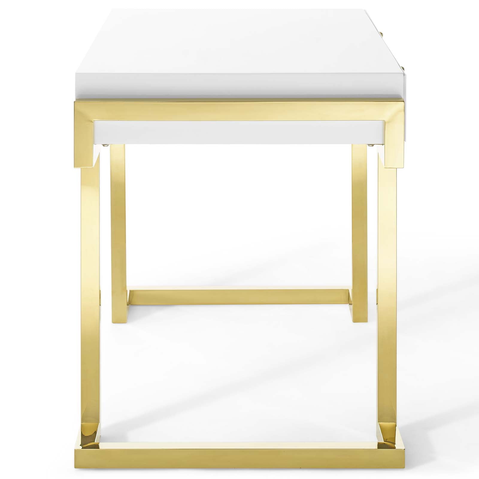 Modway Ring Modern Style Stainless Steel Office Writing Desk in Gold/White