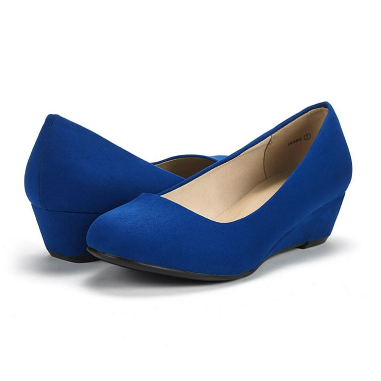 Dream Pairs Women s Mid Wedge Heel Pump Shoes Debbie color ROYAL BLUE size 10