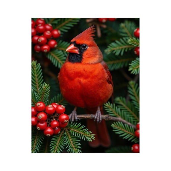 Paint by Numbers Kit for Adults, Red Bird Pine Branch Berries Paint by Numbers, Easy Paint by Numbers Kit for Adults Beginner, DIY Adult Paint by Number Kits on Canvas, Home Decor