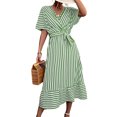 thumbnail image 2 of Innerwin Longue Robe V Cou Femmes Midi Été Manches Courtes Bohème Robe de Soleil Vert M, 2 of 7