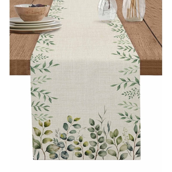 ERUNPONLY Eucalyptus Table Runner - 90 Inch Long Sage Green Farmhouse Leaf Pastoral Plant Cotton and Linen Blended Dress Scarves Farmhouse Table Runner for Kitchen Dining, Coffee Table, 13"x90"