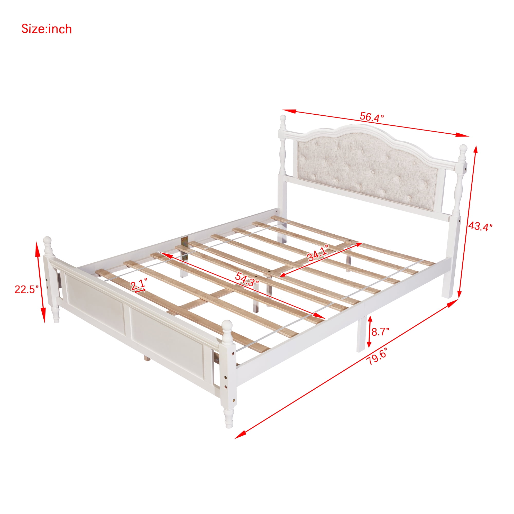 Miniyam Wood Queen Size Bed with Tufted Upholstered Headboard for Adult, White