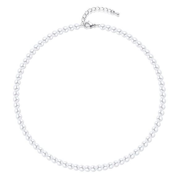Aleasha 6mm White Pearl Choker for Women 14" Necklace Faux Pearl Strand Wedding Jewelry Gifts