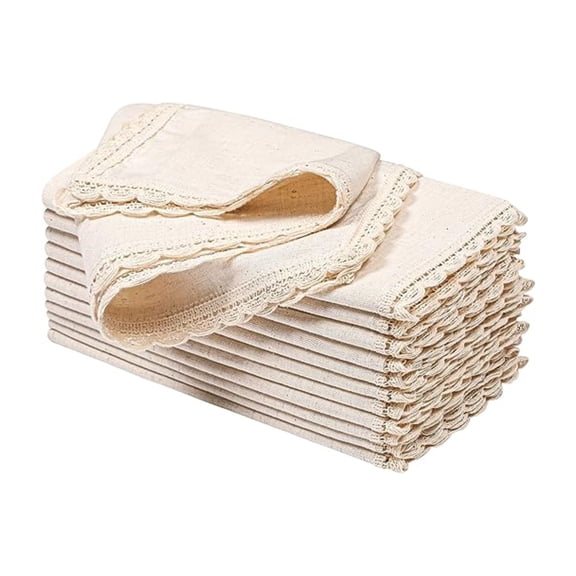 GFI LINEN CLUBS -Flax by Flax Cotton Linen Cloth Dinner Napkins with Lace - Natural, 20” x 20” Hemstitch, Machine Washable Reusable Dinner Table Napkins for Home, Restaurants & Events, Pack of 12