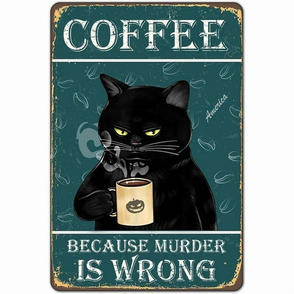 8 x 12inch Bestylez Funny Black Cat Prefer Coffee Signs For Kitchen, Coffee Bar, Coffee Nook, Corner Coffee Station Accessories Decor, 12 x 8 Inch (912)
