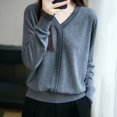 thumbnail image 2 of shoper Wool Sweater Women Pullover Lightweight 2025 Fall Winter Long Sleeve V Neck Lace Splicing Solid Color Casual Sweater Tops, 2 of 6