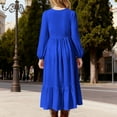 thumbnail image 4 of Cethrio Girls Casual Dresses, Long Sleeve Solid Color Crew Neck Party Maxi Dresses with Pockets Blue Size 8, 4 of 5