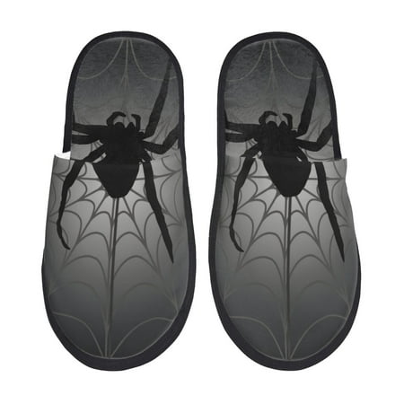 Balery Black Spiders Slient Indoor Furry Fleece Comfort House Shoes Soft Non-Slip Home Shoes Cotton slippers House Slippers-- Medium