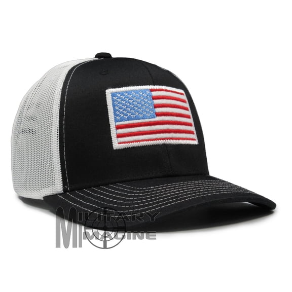 The American US Flag hat Black / White Patriotic cap Trucker Mesh Snapback