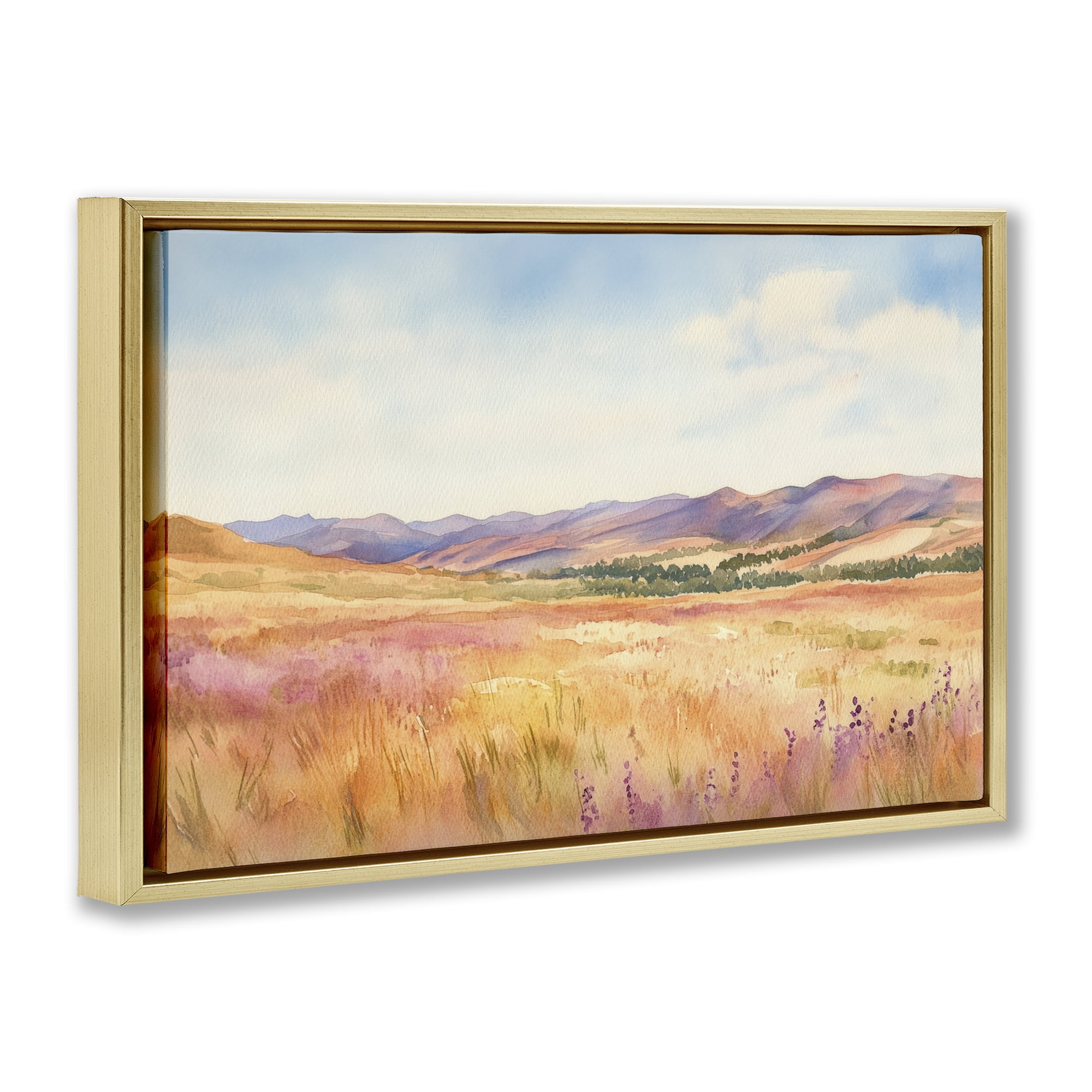 Stupell Industries Pastel Valley Panorama Gold Framed Floater Canvas Wall Art, design by Petal Prints Design