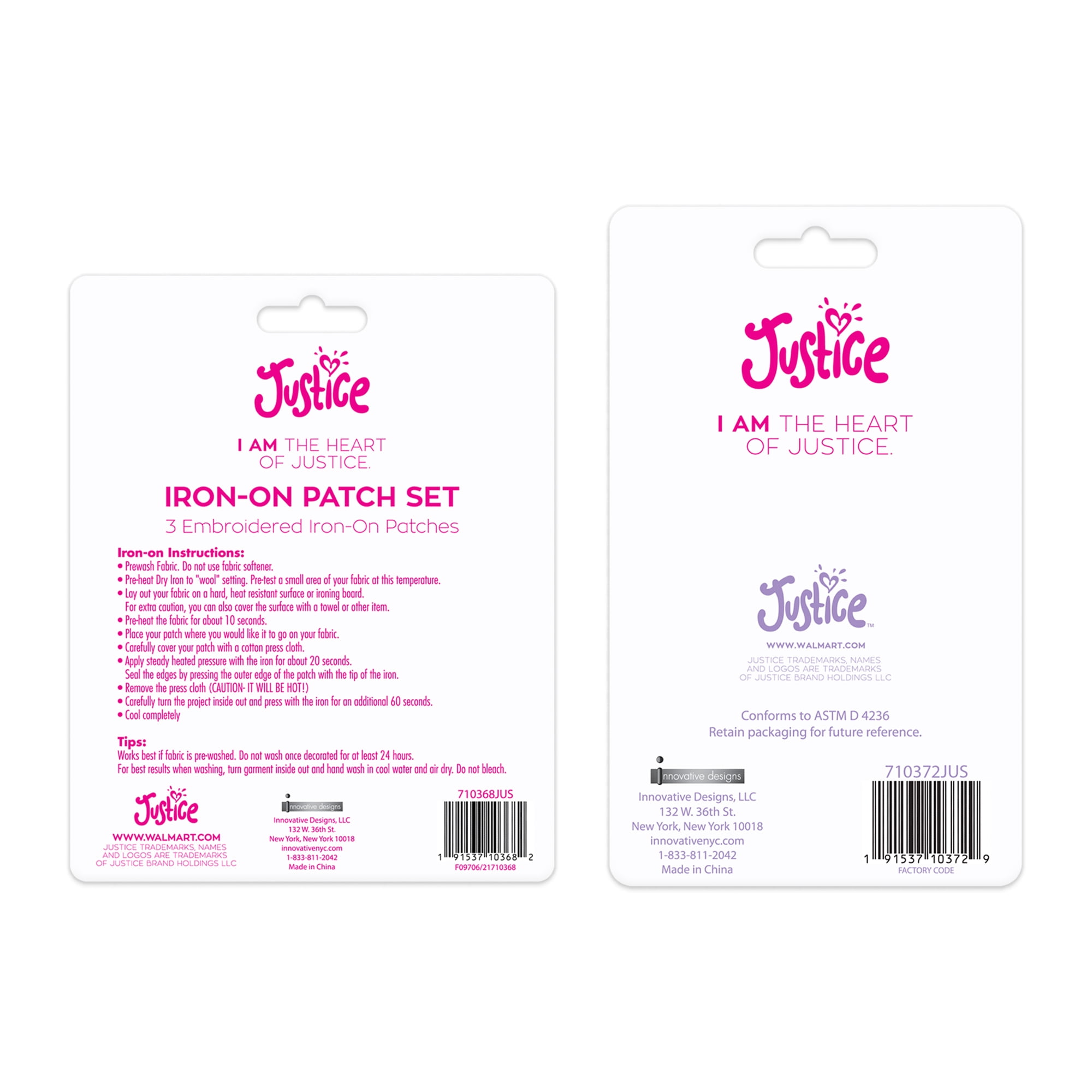 Justice Iron On Patch and Patch Glue Set, Includes a 4 Inch Patch, Three 2  Inch Patches, a 3 Inch Chenille Patch and Bottle of Patch Glue, Tween and