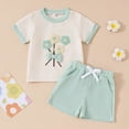 thumbnail image 2 of TOWED22 Toddler Baby Girl Summer Outfit Short Sleeve Crewneck Cherry Print T Shirt Top Shorts Set Cute Infant Waffle Clothes Light Green,12-18 M, 2 of 5