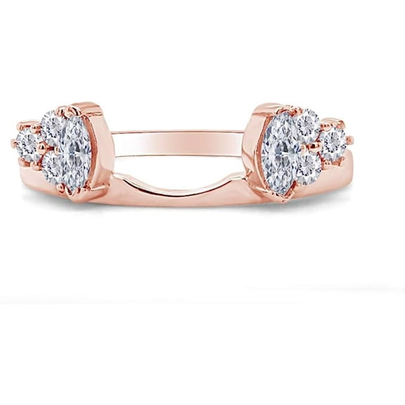 Jewelsyard Created Sparkling Marquise & Round Cut White Diamond 925 Sterling Silver 14K Rose Gold Finish Anniversary/Engagement/Wedding Enhancer Guard Ring Gift For Women