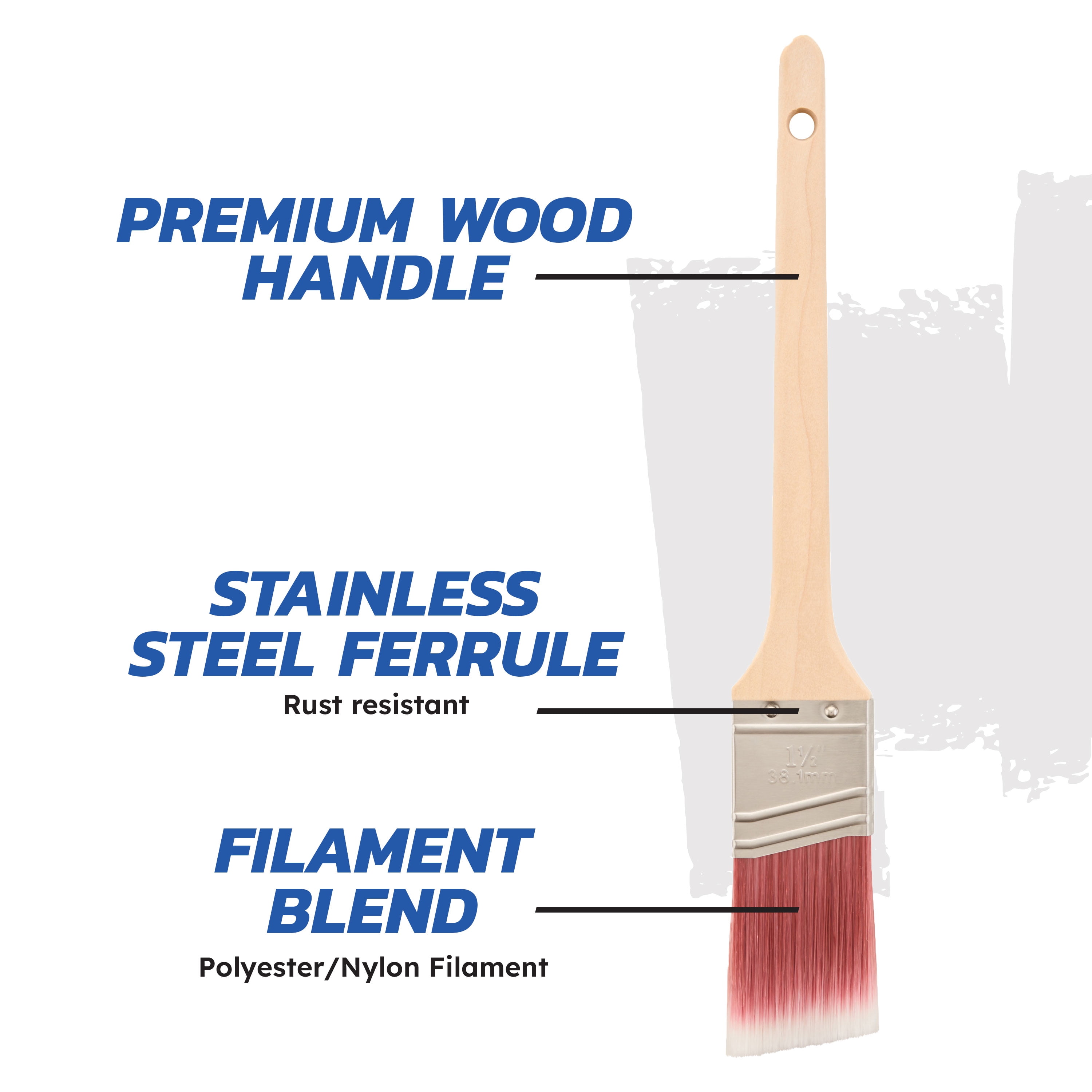 (3 pack) BEST 1.5" Polyester-Nylon Angle Brush