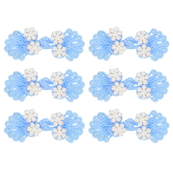 Uxcell Chinese Knots Sewing Buttons Closure, 6 Pairs 60x25mm Knot Frog Buttons, Sewing Buttons Fasteners with Beads (Blue)