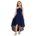 thumbnail image 3 of vastwit One Shoulder Flower Girl Dress Junior Kids High-Low Chiffon Wedding Party Bridesmaid Formal Gown Navy Blue 14, 3 of 7