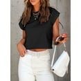 thumbnail image 4 of Womens Short Sleeve T-Shirts Round Neck Rolled Dolman Sleeve Tops Solid Casual Cropped Tees, 4 of 6