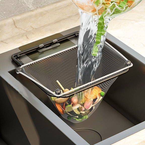 Kitchen Sink Strainer Drain with 50 Disposable Filter Mesh Bags | Foldable Food Catcher & Garbage Disposal Screen | Steel Construction in Green or Gold | 7.24x6.29 Inches