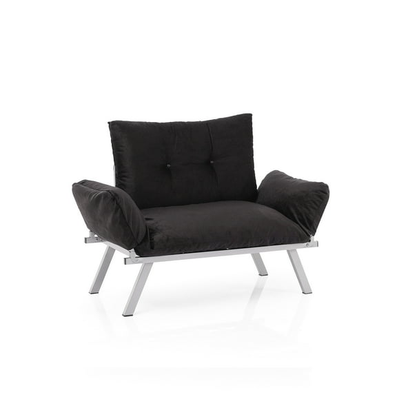 Metal Legs Chenille Upholstered Love Seat Futon, Black, 49" Depth X 24" Width 35" Height, 30lb Weight Futon Seat, 49in D 24in W 35in H,
