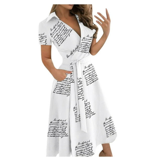 WTXUE Robe Portefeuille, Robe Longue Moulante pour Femme à Imprimé, Col en V, Laçage aux Hanches, Robe pour Femme, Robe Blanche Femme, Blanc 2TG