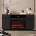 thumbnail image 3 of SESSLIFE Fireplace TV Stand for 70 Inch TV, 31'' Tall Mid Century Modern Fluted TV Stand with 2 Cabinets & Drawers, Entertainment Center with 3D Flame Electric Fireplace Heater, Black, 3 of 9