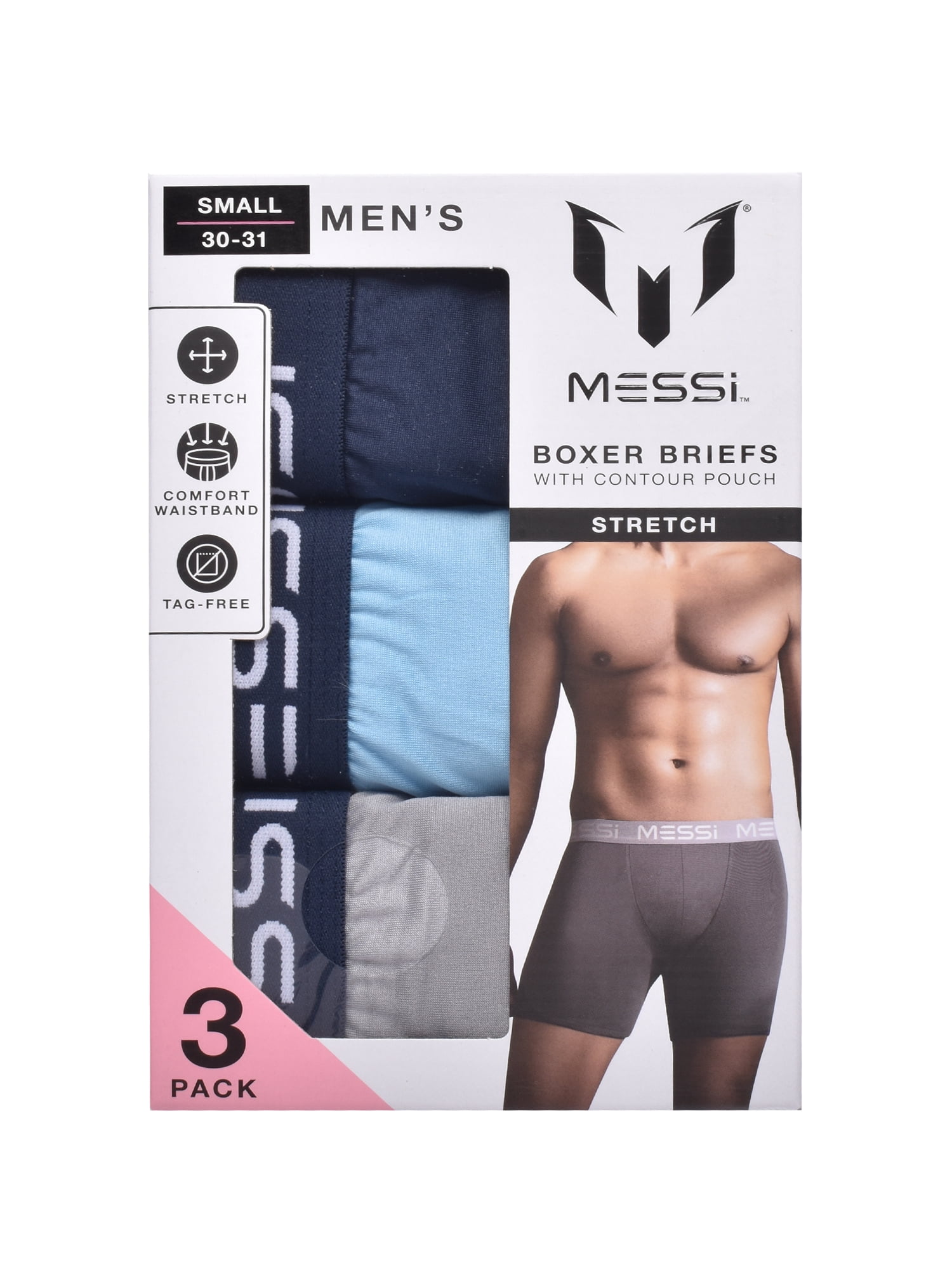 Messi Men's Stretch Boxer Brief Underwear 3-Pack, Sizes S-XL