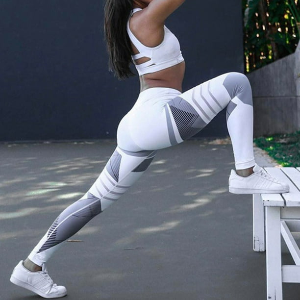 Leggings High Waist Sexy Yoga woman leggings Pants Woman Stretch Sport  Pants, White, S