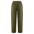 thumbnail image 5 of Mrat Full Length Pants Long Pant Ladies Casual Solid Color Pockets Buttons Elastic Waist Comfortable Straight Pants Wide Leg Pants for Famale, 5 of 5