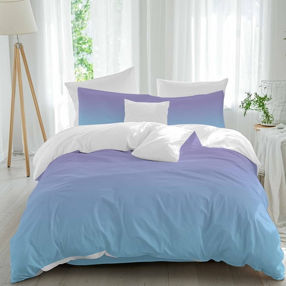 Purple and Duvet Cover Set Queen Size Blue Gradient Soft Lightweight Comforter Covers 4 Piece Bedding Set with 1 Duvet Cover 1 Bed Sheet & 2 Pillow Shams
