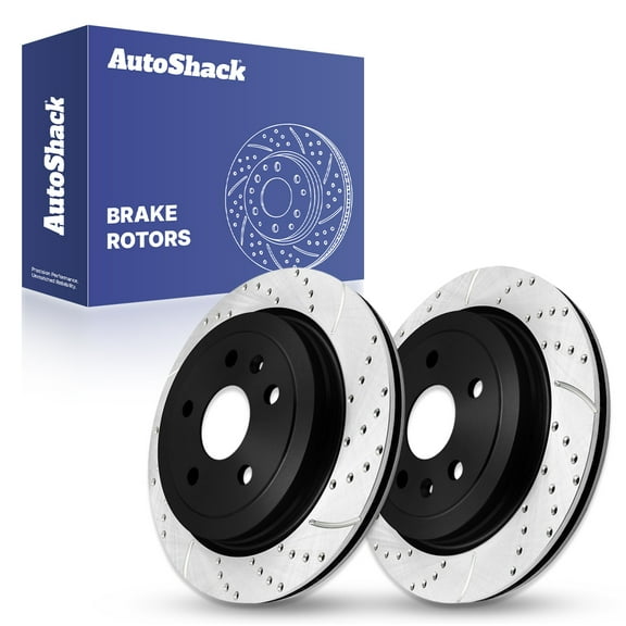 AutoShack 12.4" (315 mm) Rear Vented Drilled & Slotted Brake Rotors E-Coated | Replacement for 2010-2015 Chevrolet Camaro 2008-2014 Cadillac CTS | 2-PC Set | ShadowGuard