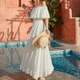 thumbnail image 3 of Robe de Vacances Couleur Unie Robe à Épaules Dénudées Robe d'Été Épaules Décontractée Plage Longue Robe, Blanc, TG, 3 of 8