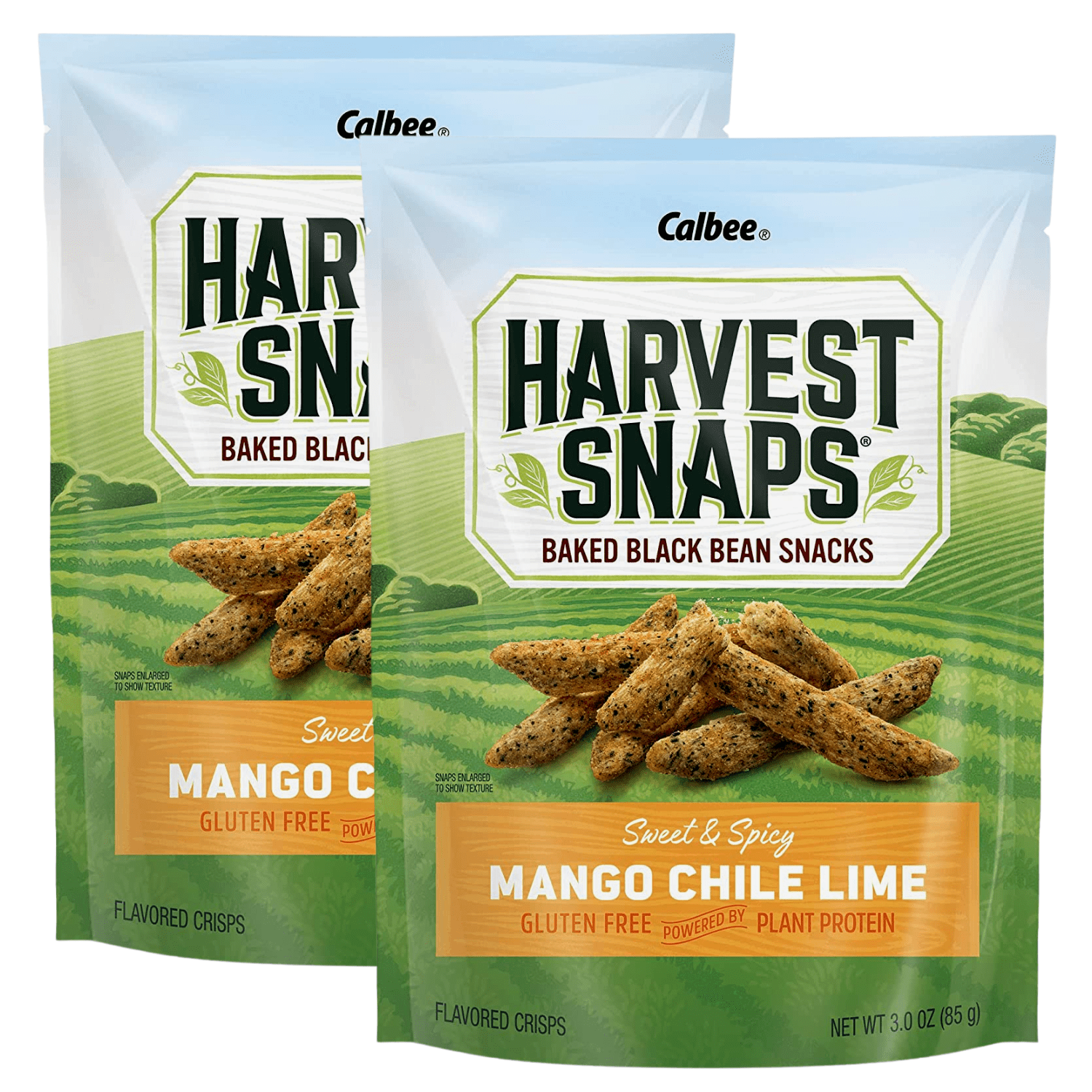 Harvest Snaps Baked Black Bean Snacks Sweet and Spicy Mango Chile Lime Gluten Free Plant Protein Crunchy Crisps Party Indoor Outdoor Camping Snacking, 3oz - Pack of 2