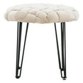 thumbnail image 4 of Linon Henson Round Stool Black Hairpin Legs Basketweave Seat in Cream Velvet, 4 of 6