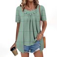 thumbnail image 2 of HomeDM Womens Crew Neck Short Sleeve Tops Summer Casual Pleated Color Block T Shirts Trendy Tunic Tops, 2 of 7