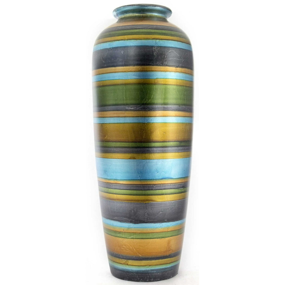 24" Ceramic Water Jug Floor Vase Ceramic, Satin In Blue, Green, Gold