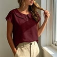thumbnail image 6 of GUACER Short Sleeve Linen Cotton Tops for Women Peter Pan Collar Casual Button Placket Blouses Summer Shirts, 6 of 9