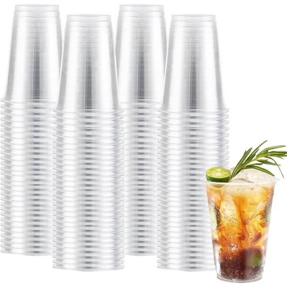 Lamosi 100 Pack 12 oz Clear Plastic Cups, Disposable Coffee Cups No Lids, Disposable Cups Wine Glasses, PET Food-Grade Material