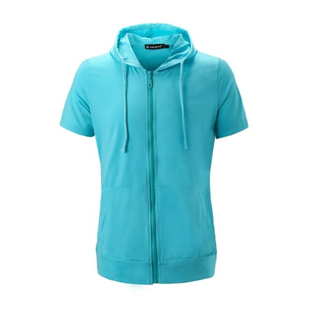 - Unique Bargains Men's Kangaroo Pockets Short Sleeves Drawstring Hoodie