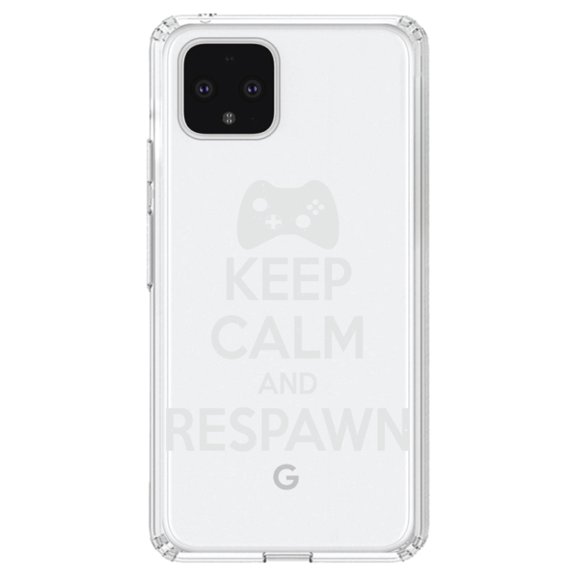 DistinctInk Clear Shockproof Hybrid Case for Google Pixel 4 (6.1" Screen) - TPU Bumper Acrylic Back Tempered Glass Screen Protector - Keep Calm and Respawn Gamer Video Games