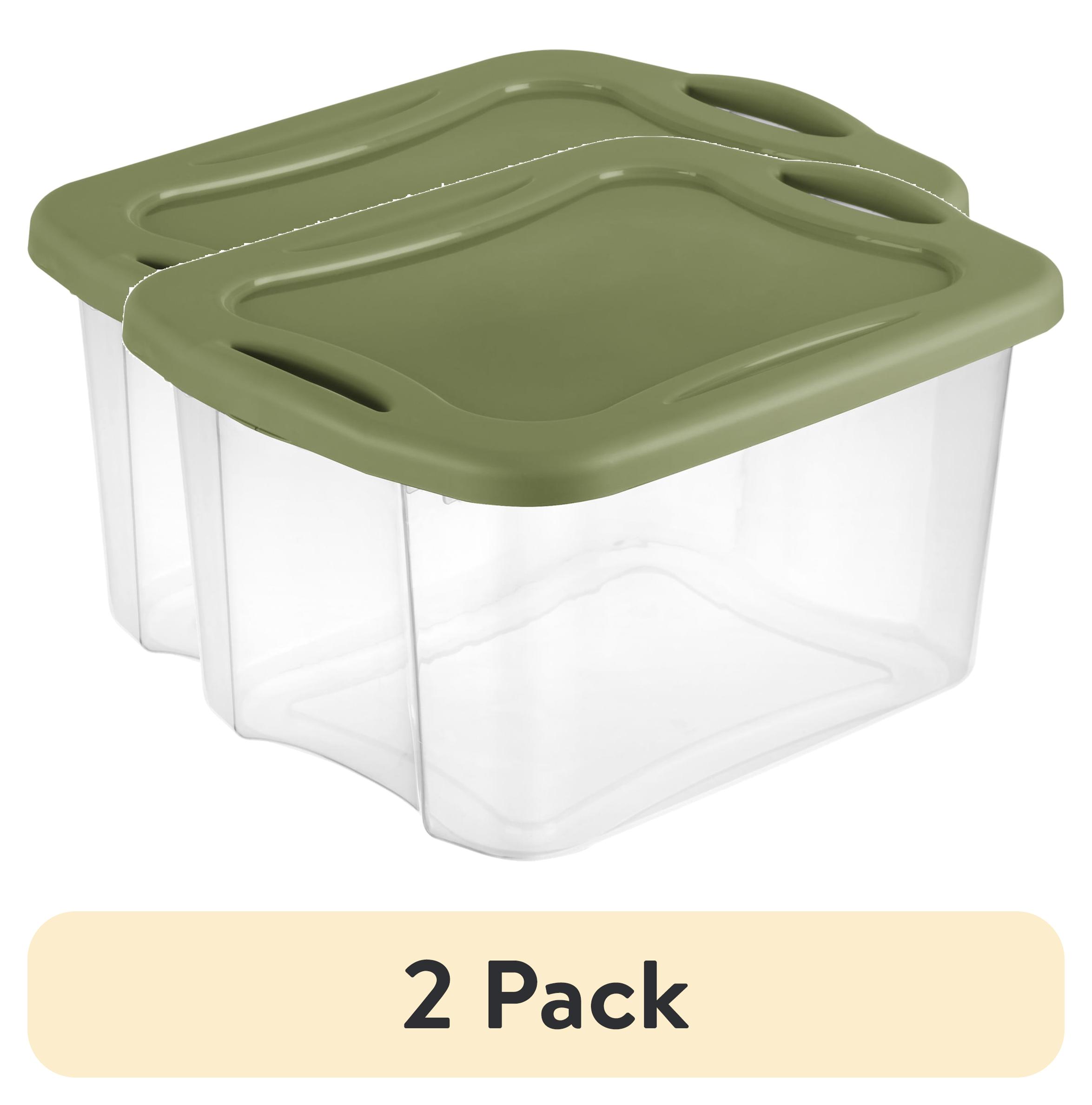 (2 pack) Sterilite EZ Carry 40 Quart Medium Storage Bin, Clear Plastic Storage Container with Full-Grip Handles, Green