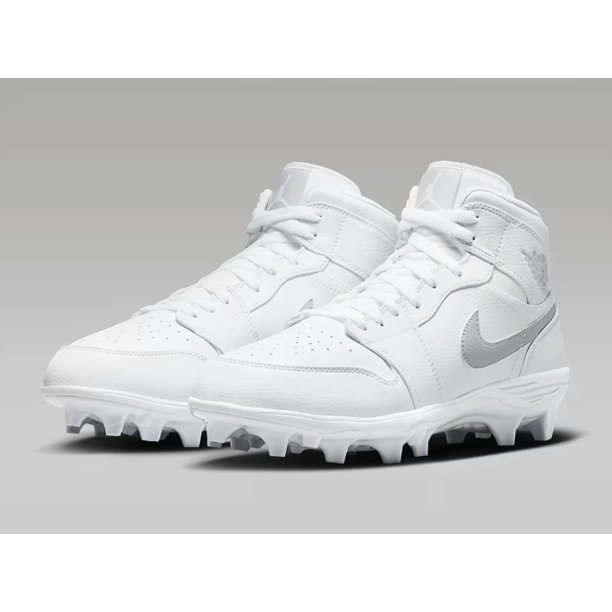 Jo r-dan 1 Mid TD Football Cleat White Grey Fog Men's | Size 7 - 18