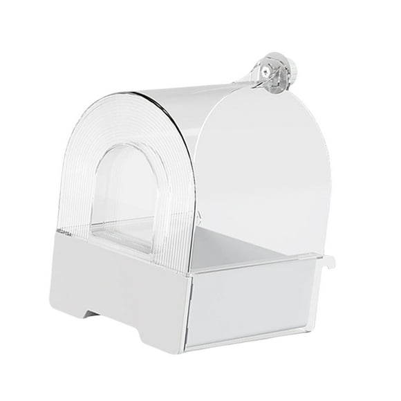 Bunblic Parrot Bath Tub with Hooks Pet Bird Caged Bath Box Lovebirds Canary Cage Accessories Small Bird Cage Parrot Waters Shower Bowl White